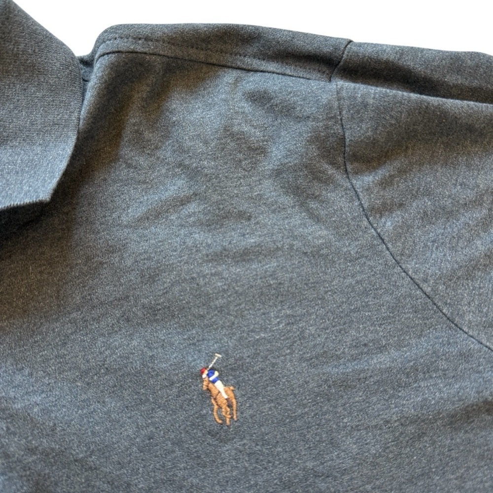 Polo Ralph Lauren Men's XL Gray Long Sleeve Polo Shirt Classic Fit Leather Trim - Picture 3 of 8